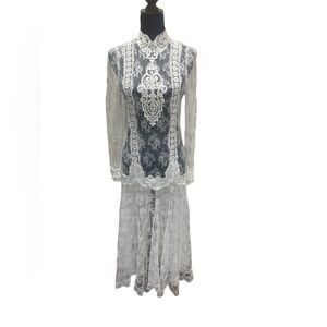 Vintage 80s Jessica McClintock Bridal Prairie Cottage Core Lace Overlay Sz 7/8